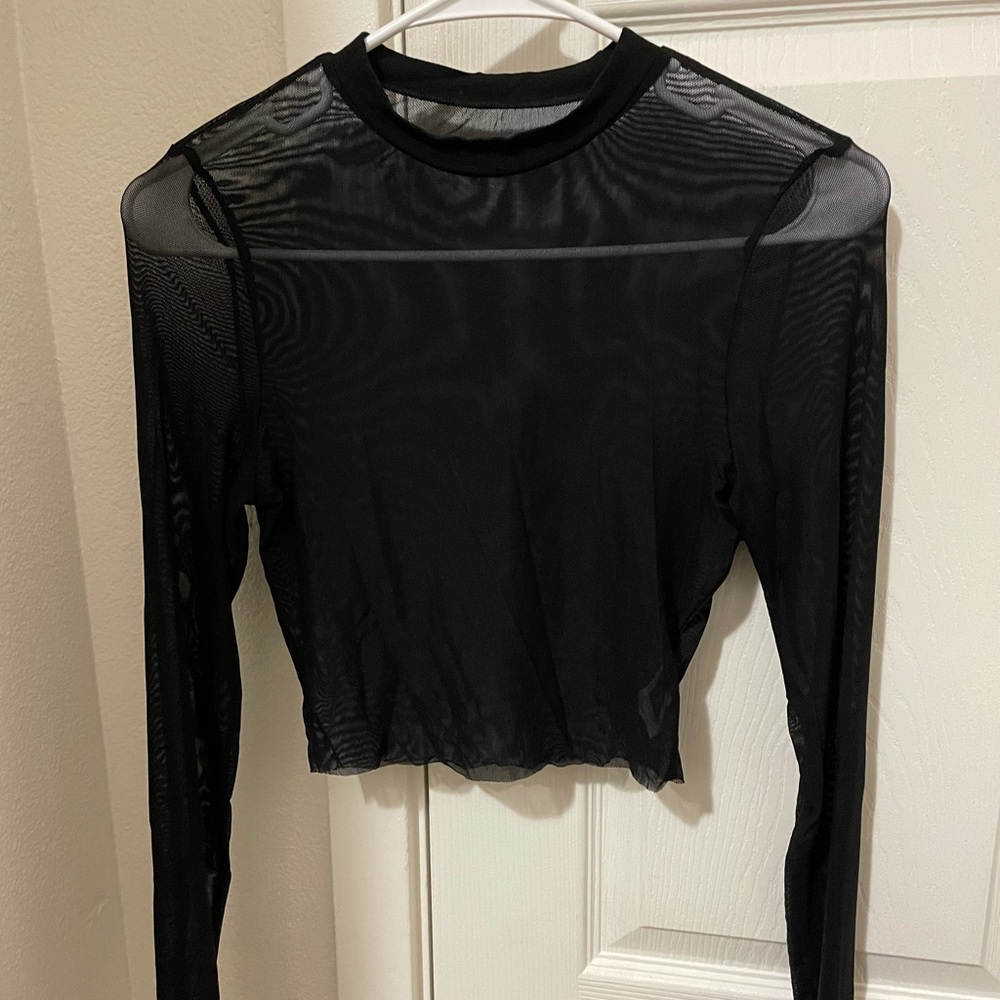 Sheer long sleeve crop top